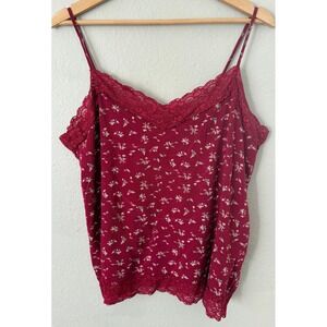 Vintage Y2K Old Navy Maternity Cami XL Pink Floral Lace Trim Spaghetti Strap Top